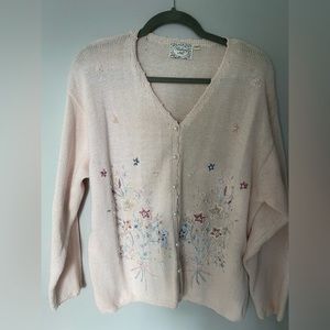 Vintage pink embroidered cardigan